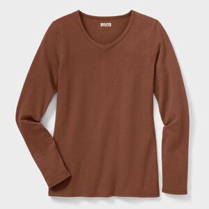Women's No-Yank Long Sleeve V-Neck T-Shirt, Large, Bison Brown